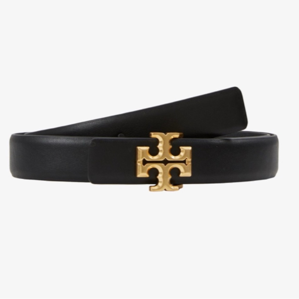 Tory Burch 1” Elenor Black Belt with Gold Emblem